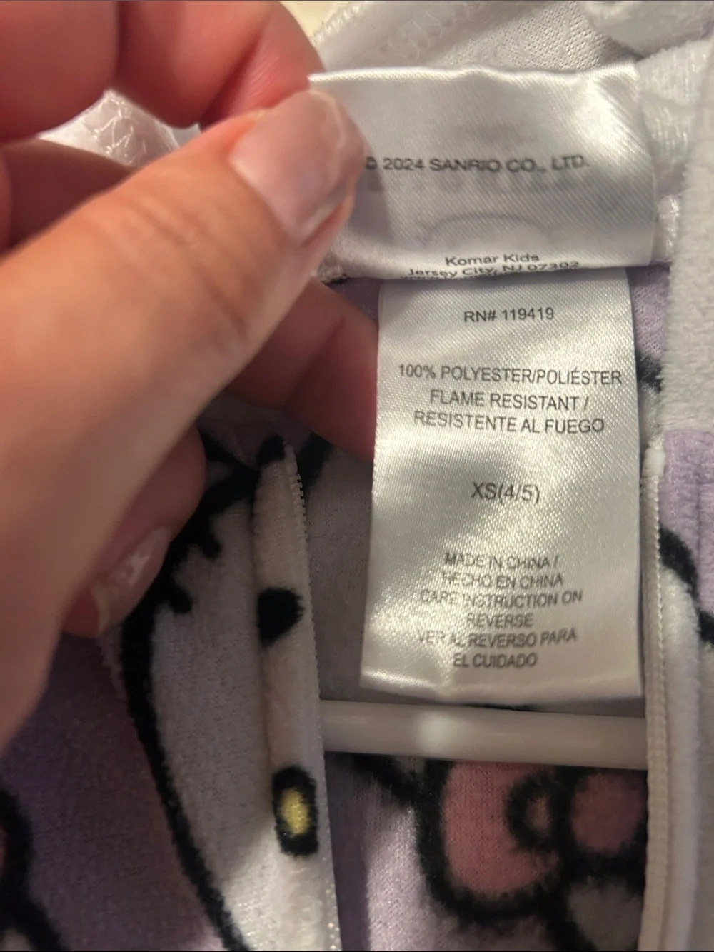 Hello Kitty Lavender and White Fleece One-Piece Pajama Footie with Pink Accents